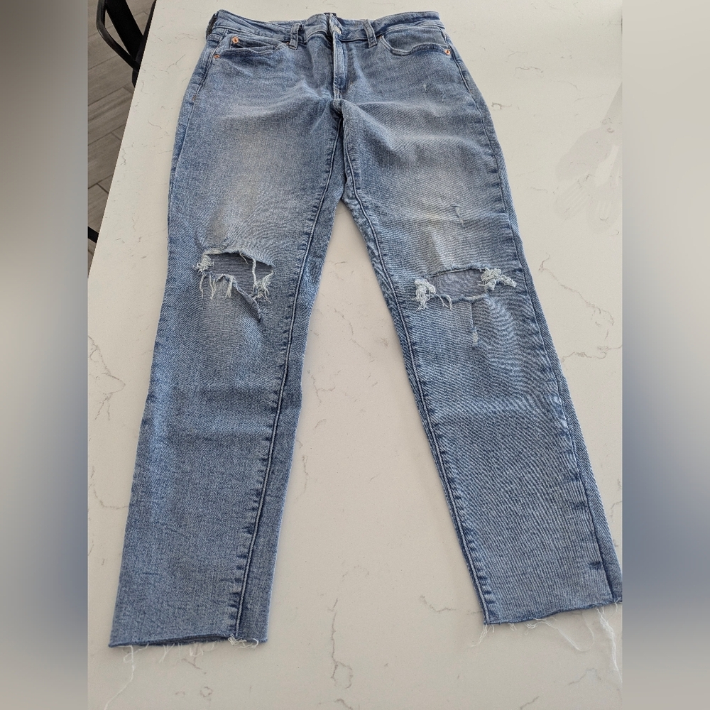 GAP Women's Light Wash High-Rise Universal Legging Distressed Jeans 12 Raw Hem